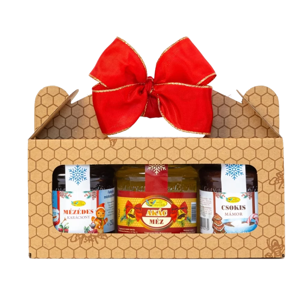 Karácsonyi ajándékdoboz, 3 x 250g mézzel